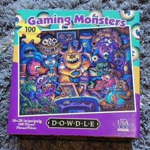 Dowdle Folk Art Jigsaw Puzzle Gaming Monsters 100 Piece Made in USA Complete EUC